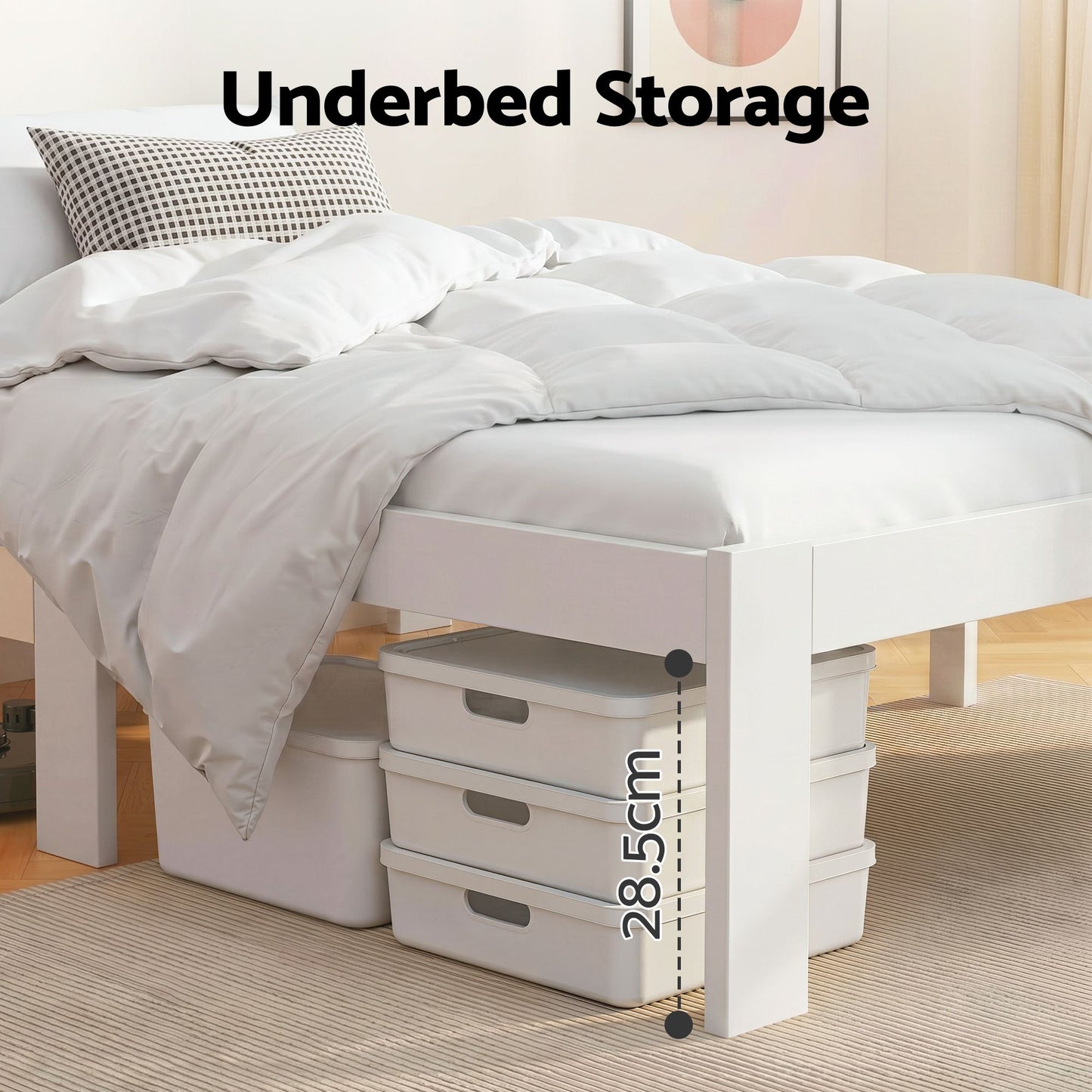 Bed Frame Queen Size Wooden White Jade