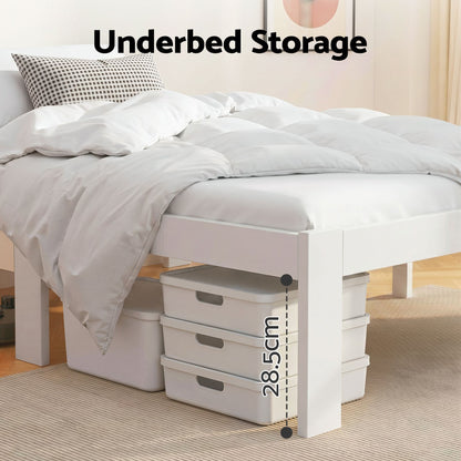 Bed Frame Queen Size Wooden White Jade
