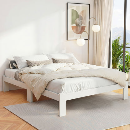 Bed Frame Queen Size Wooden White Jade