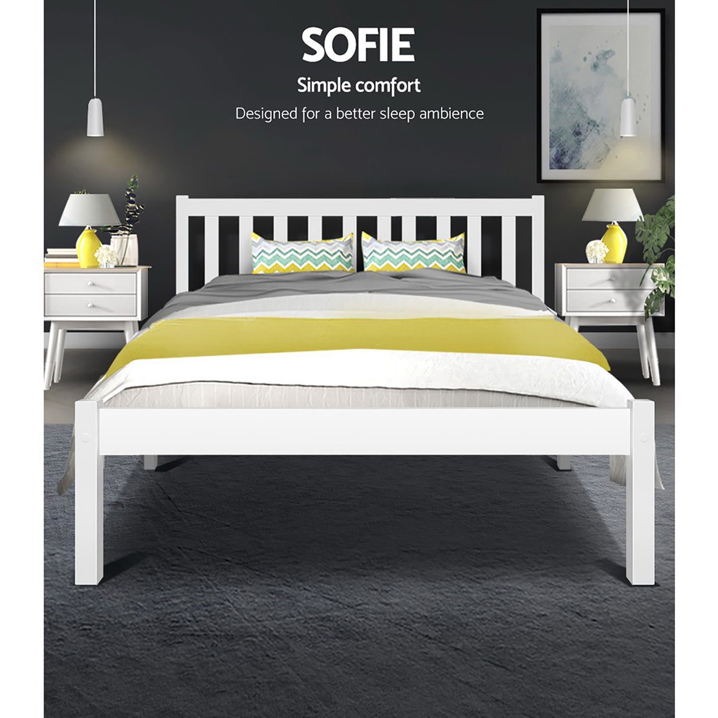 Bed Frame Double Size Wooden White Sofie