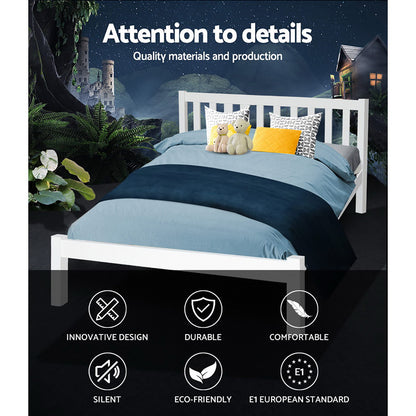 Bed Frame Double Size Wooden White Sofie