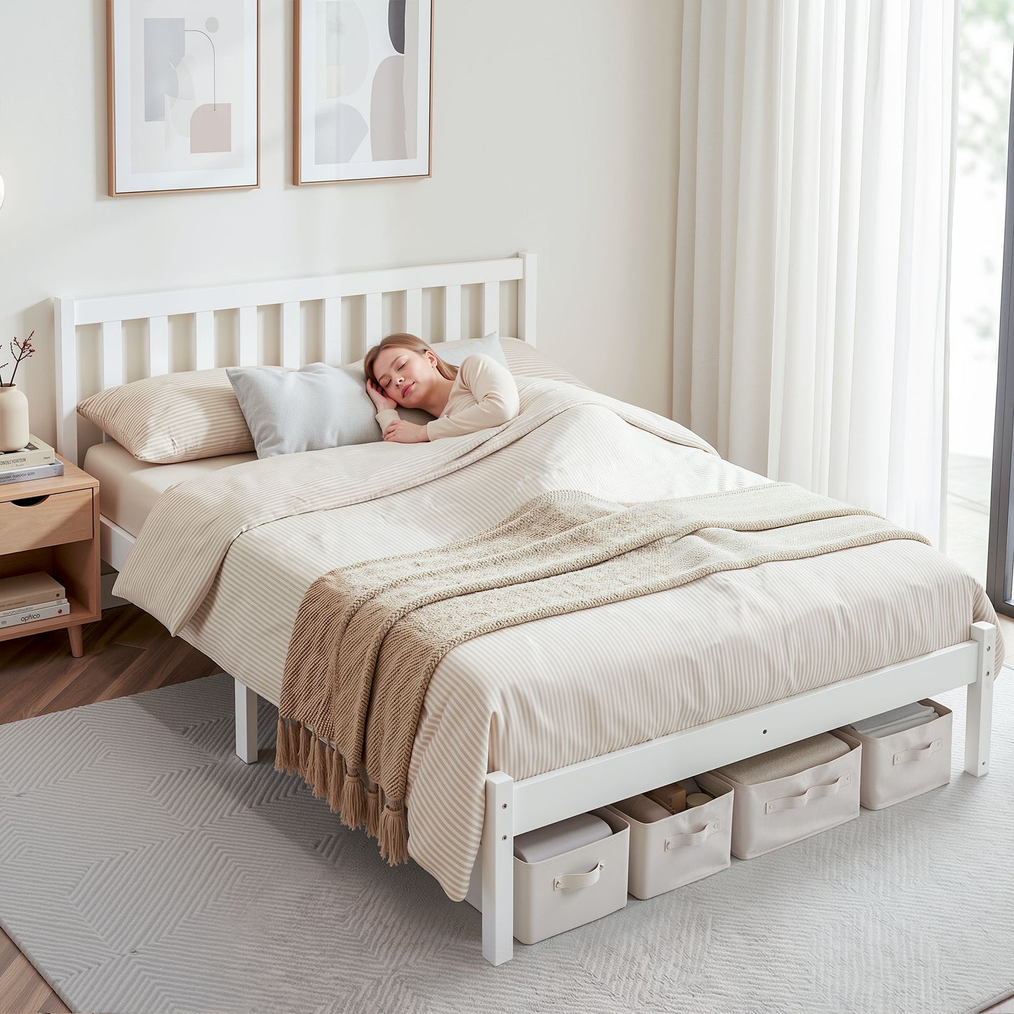 Bed Frame Queen Size Wooden White Sofie