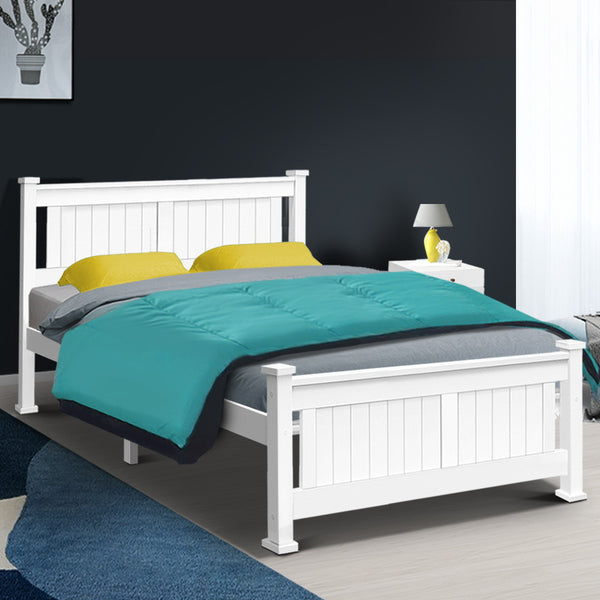  Bed Frame Double Size Wooden White Rio