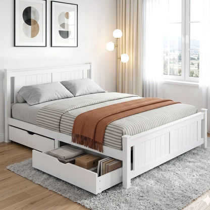 Double Bed Frame White Wooden 204x149x94cm