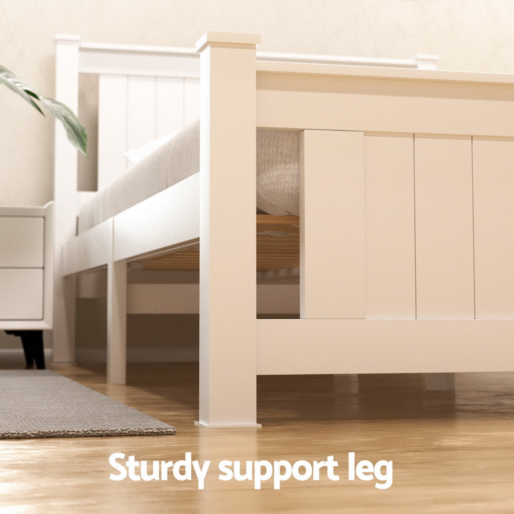 Bed Frame Double Size Wooden Platform With 2 Storage Drawers White