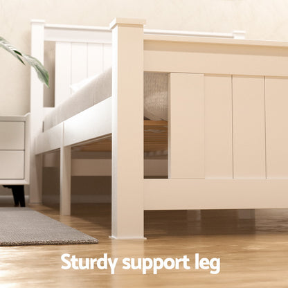 Bed Frame Double Size Wooden Platform With 2 Storage Drawers White