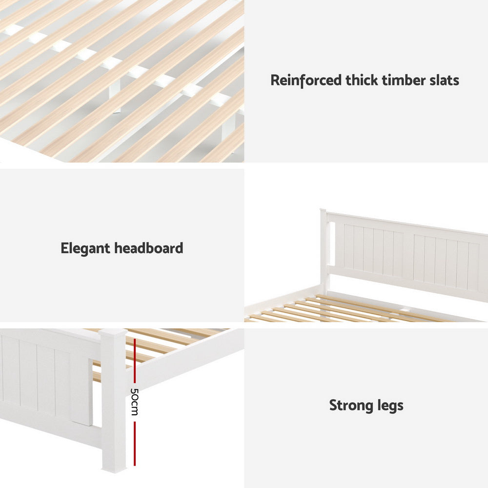 Bed Frame Double Size Wooden Platform With 2 Storage Drawers White