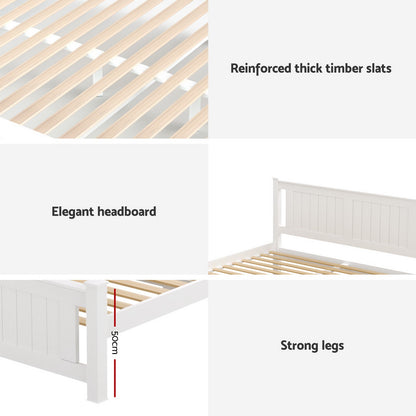 Bed Frame Double Size Wooden Platform With 2 Storage Drawers White
