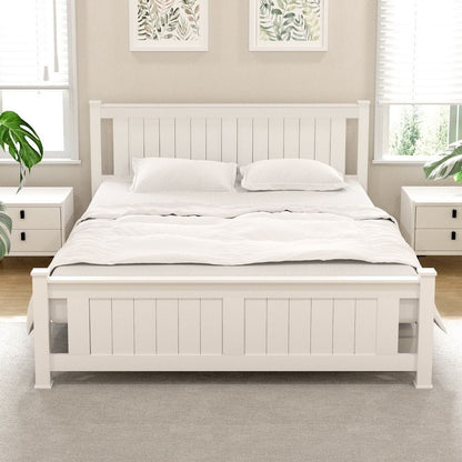 Double Bed Frame White Wooden 204x149x94cm