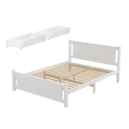 Double Bed Frame White Wooden 204x149x94cm