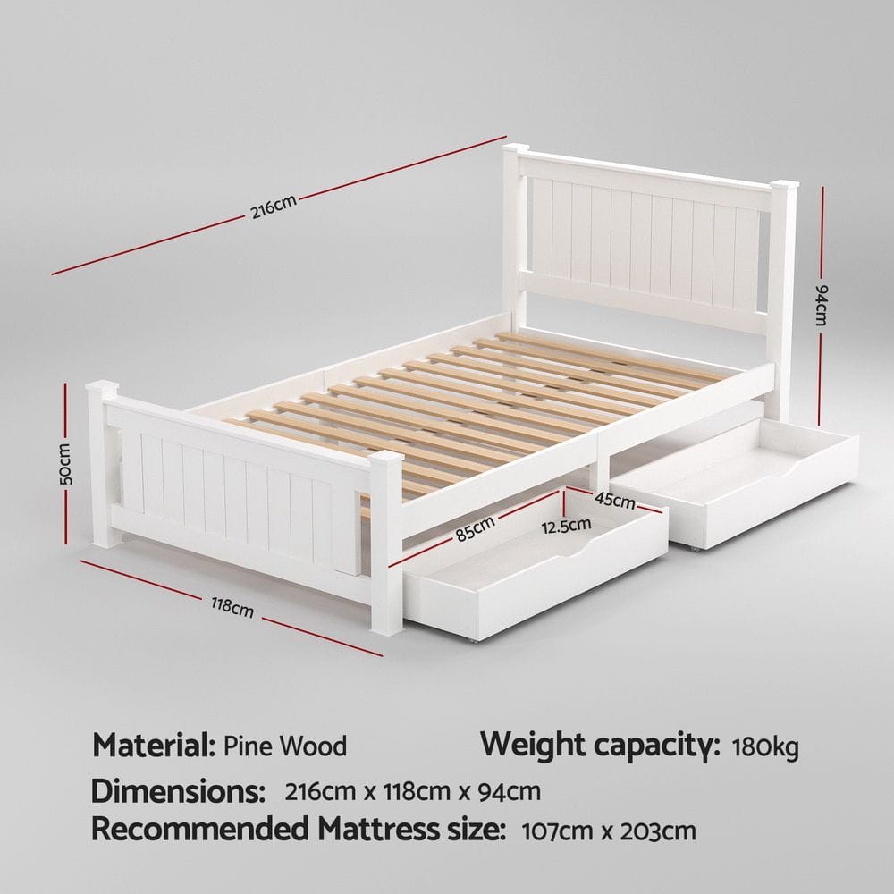 King Single Bed Frame White 216x118x94cm
