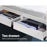 Bed Frame Single Size Wooden With 2 Drawers White Rio