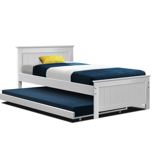  Bed Frame King Single Size Wooden Trundle Daybed White Elvis