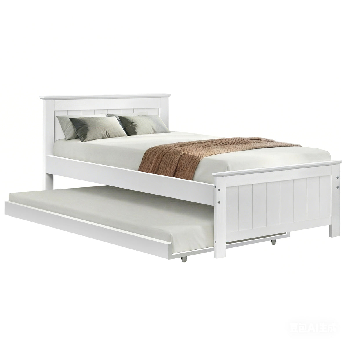 Artiss Bed Frame King Single Size Wooden Trundle Daybed White ELVIS