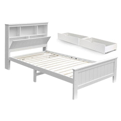  Bed Frame King Single Size Wooden with 2 Storage Drawers White