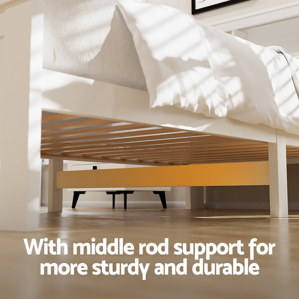  Bed Frame King Single Size Wooden with 2 Storage Drawers White