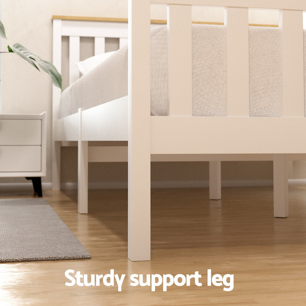 Bed Frame Double Size Wooden Platform With 2 Storage Drawers White