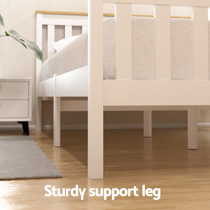 Bed Frame Double Size Wooden Platform With 2 Storage Drawers White