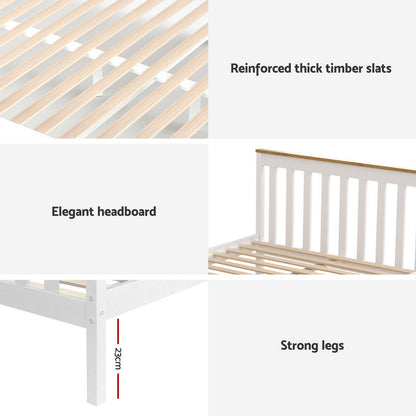 Bed Frame Double Size Wooden Platform With 2 Storage Drawers White