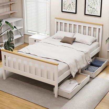 Bed Frame Double Size Wooden Platform With 2 Storage Drawers White
