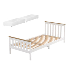 Bed Frame Single Size Wooden Platform With 2 Storage Drawers White