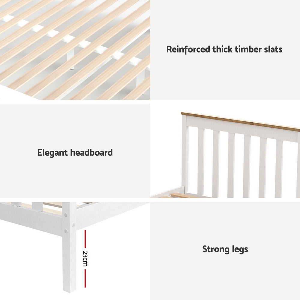 Bed Frame Single Size Wooden Platform With 2 Storage Drawers White