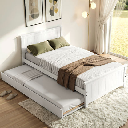 Single Bed Frame Trundle Solid Pine White | HomeAndLiving