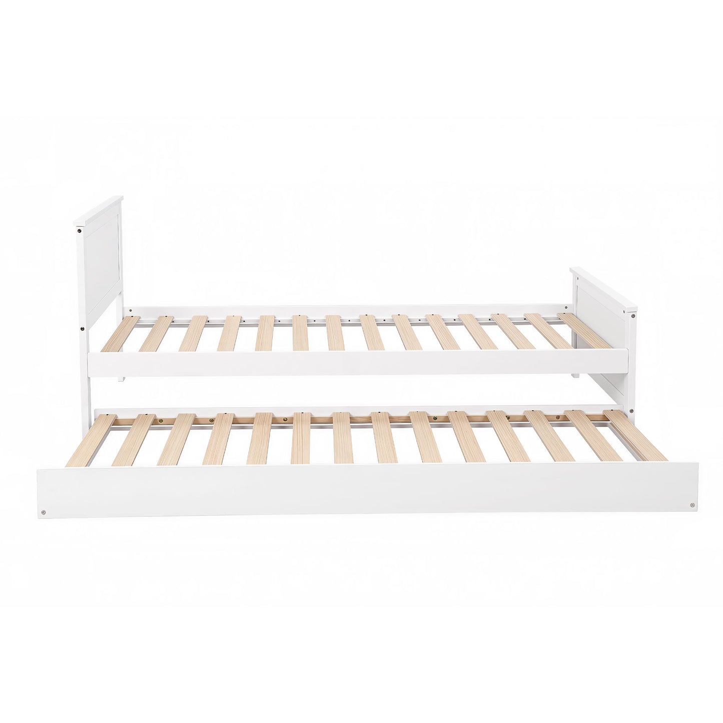 Single Bed Frame Trundle Solid Pine White | HomeAndLiving - 3