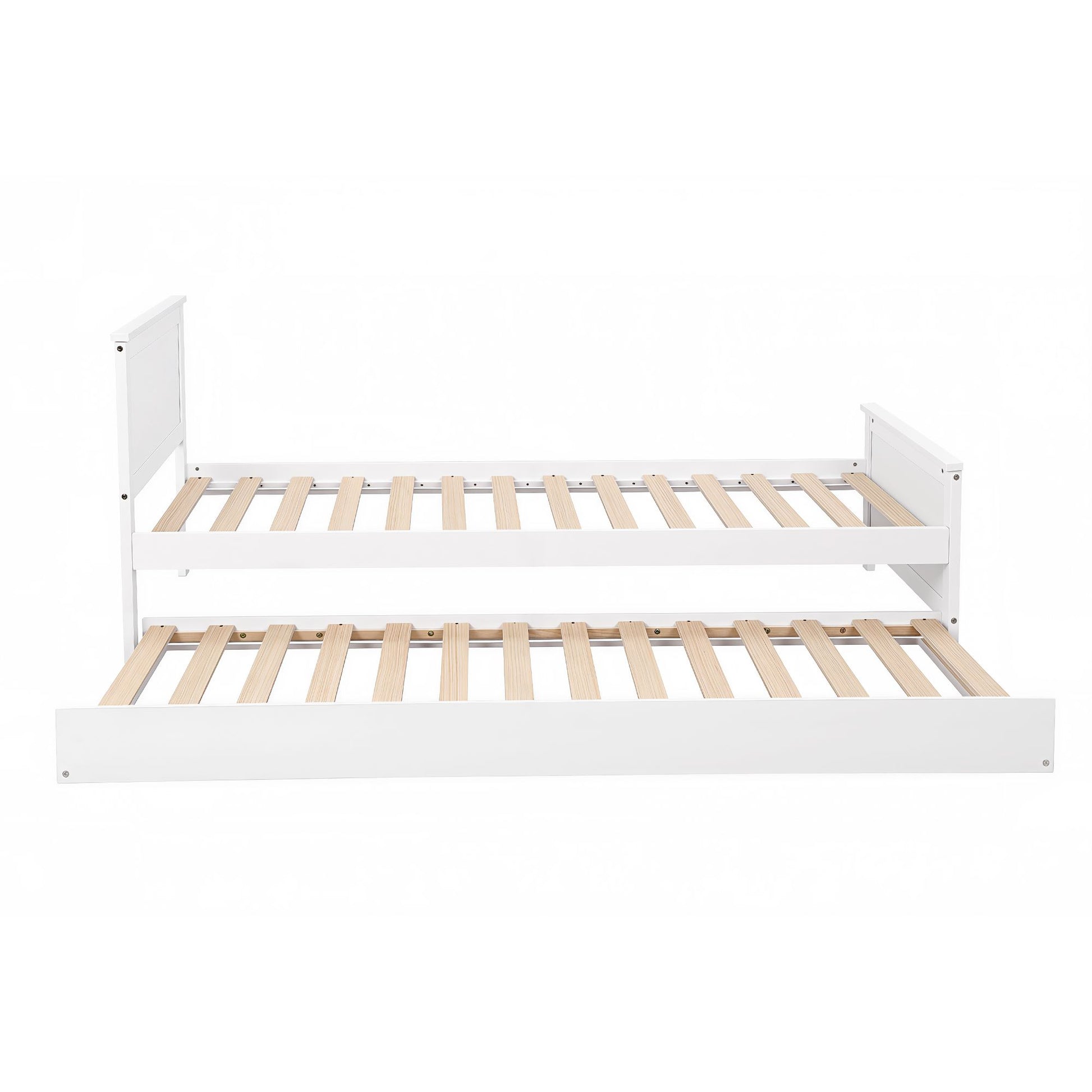 Single Bed Frame Trundle Solid Pine White | HomeAndLiving - 3