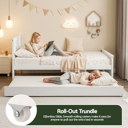 Single Bed Frame Trundle Solid Pine White | HomeAndLiving - 4