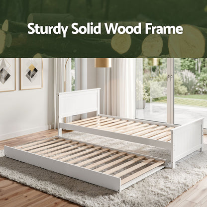 Single Bed Frame Trundle Solid Pine White | HomeAndLiving - 5
