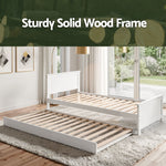Single Bed Frame Trundle Solid Pine White | HomeAndLiving