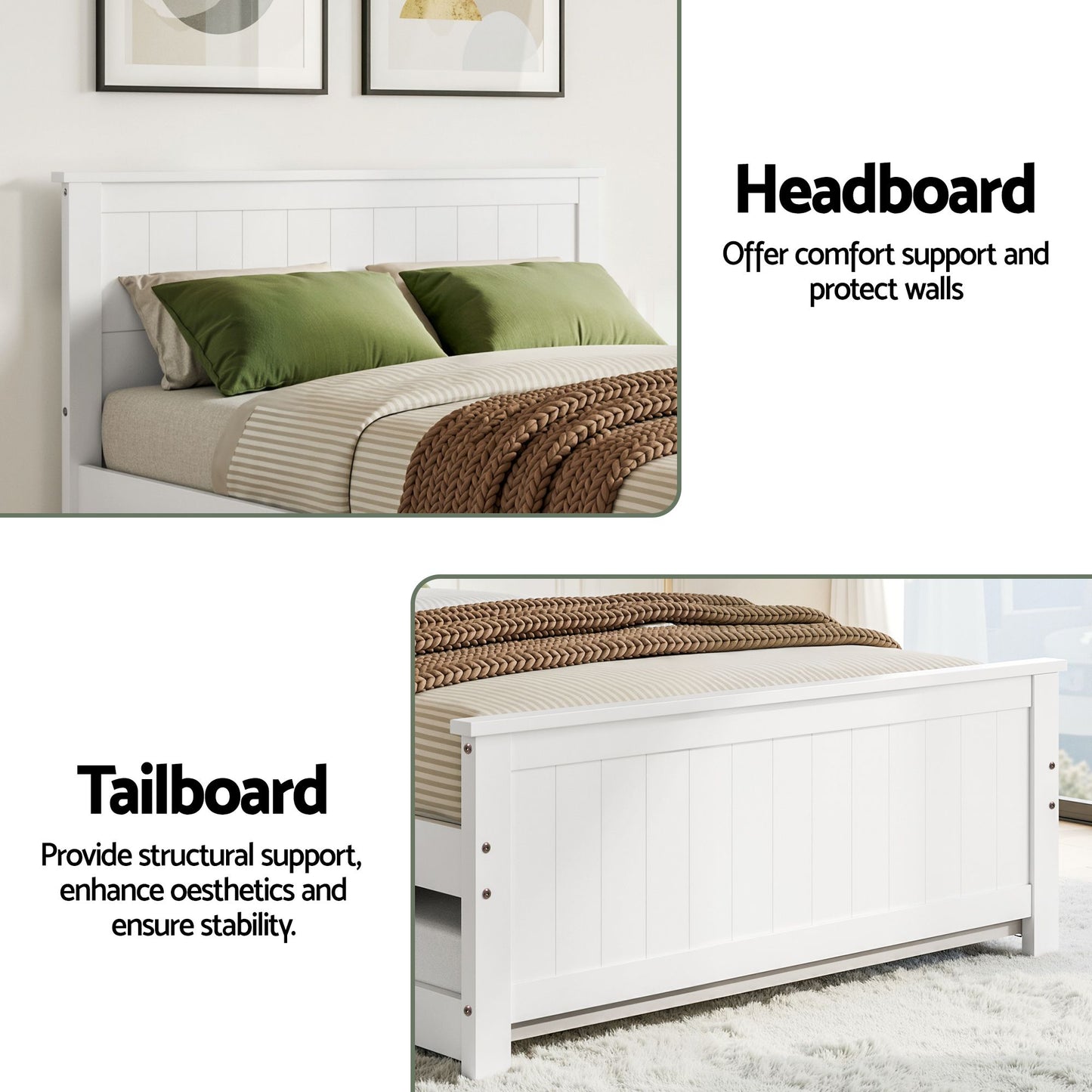 Single Bed Frame Trundle Solid Pine White | HomeAndLiving - 6
