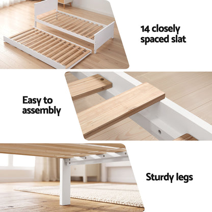 Single Bed Frame Trundle Solid Pine White | HomeAndLiving - 7