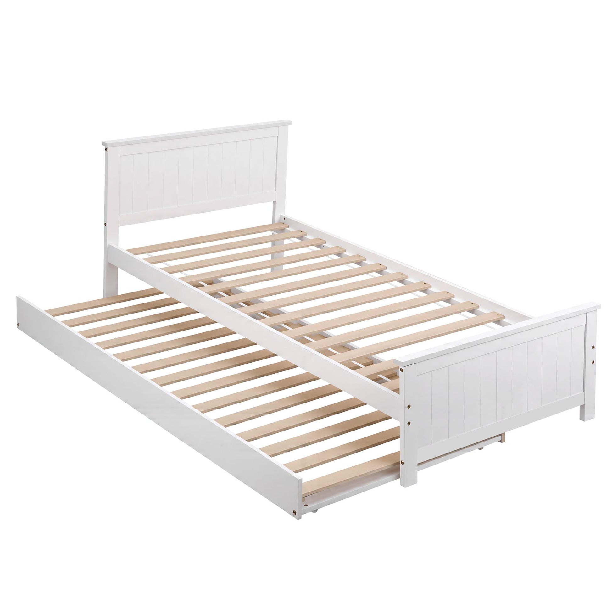 Single Bed Frame Trundle Solid Pine White | HomeAndLiving - 9