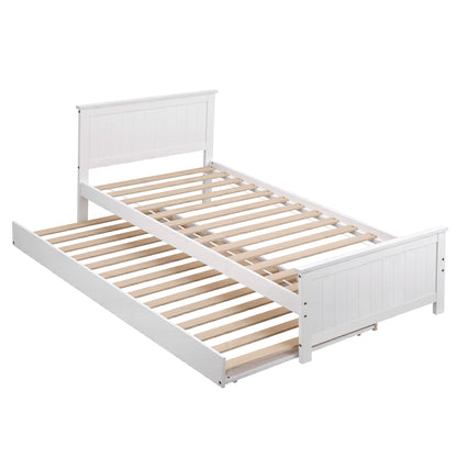 Single Bed Frame Trundle Solid Pine White | HomeAndLiving - 9