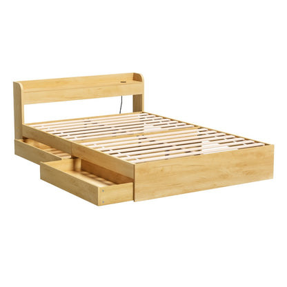 Artiss Bed Frame Double Size with Charging Ports and 2 Drawers AURA
