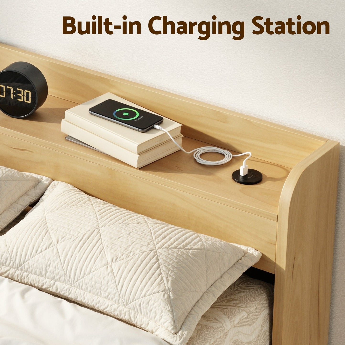 King Single Bed Frame Drawers USB Headboard | Home & Living - 4