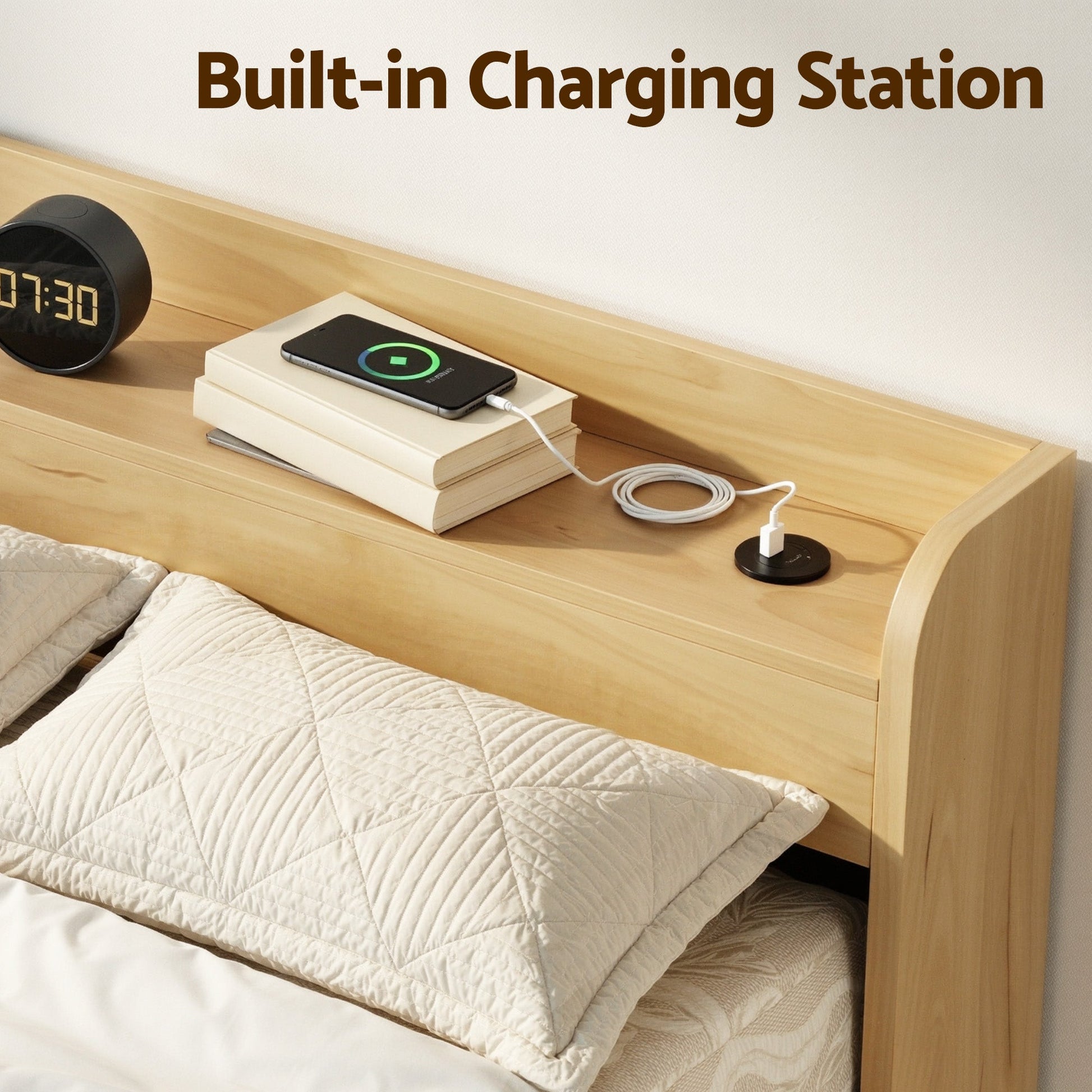 King Single Bed Frame Drawers USB Headboard | Home & Living - 4