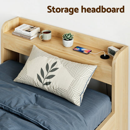 King Single Bed Frame Drawers USB Headboard | Home & Living - 5