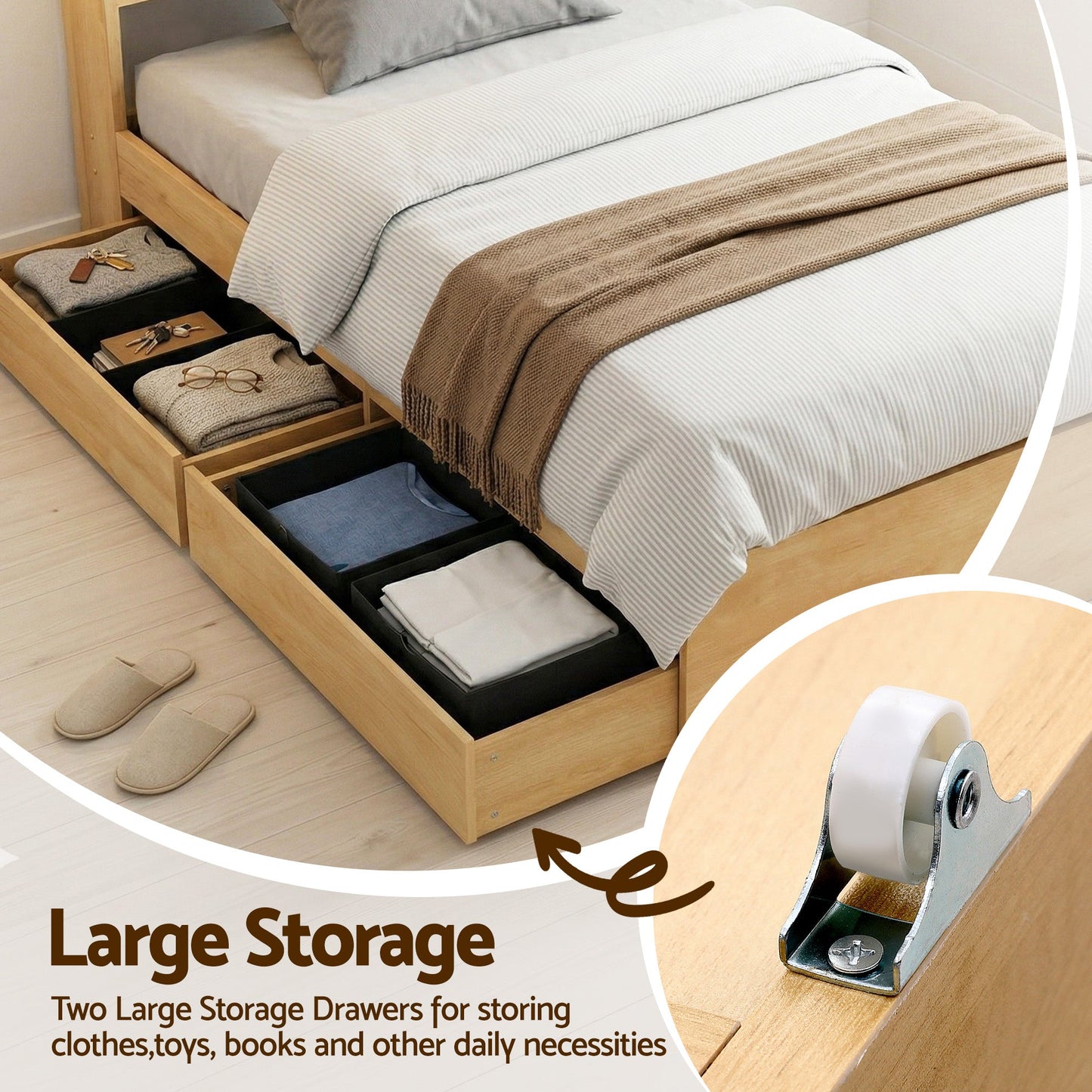 King Single Bed Frame Drawers USB Headboard | Home & Living - 6
