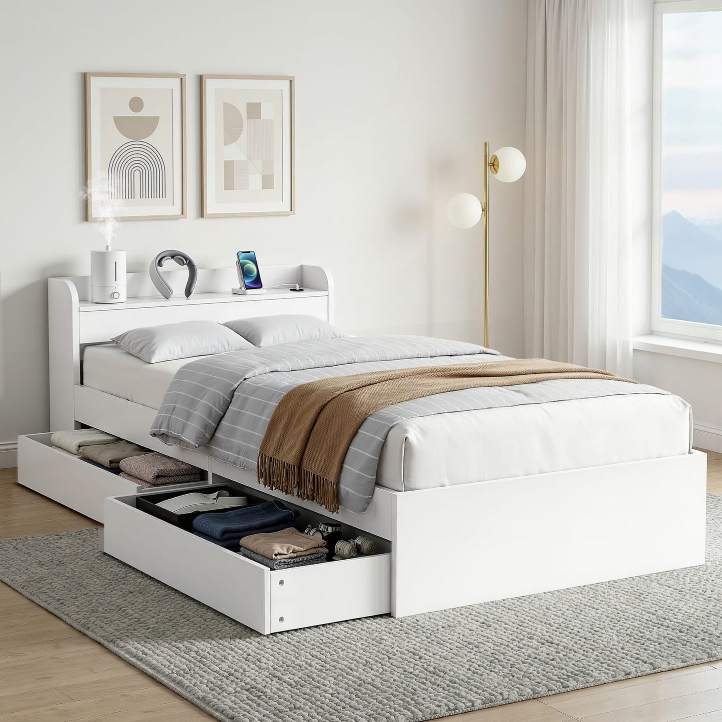 King Single Bed Frame With Storage 211x96x70cm