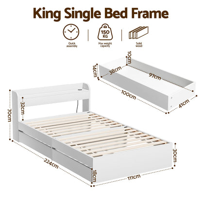 King Single Bed Frame With Storage 211x96x70cm