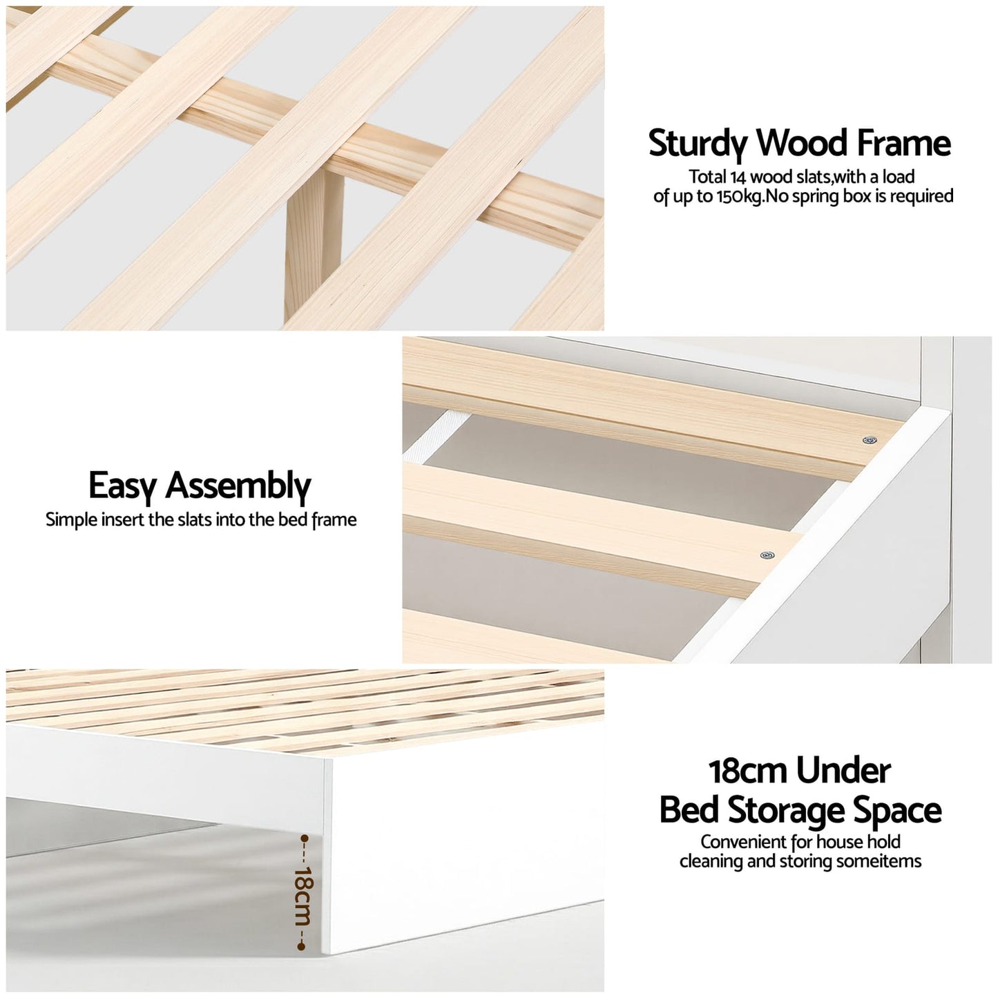 King Single Bed Frame With Storage 211x96x70cm