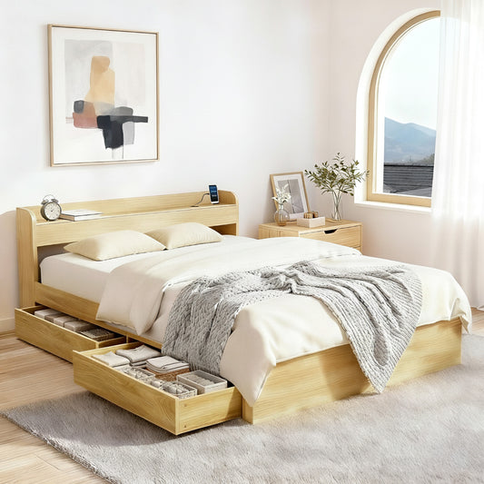Artiss Bed Frame Double Size with Charging Ports and 2 Drawers AURA