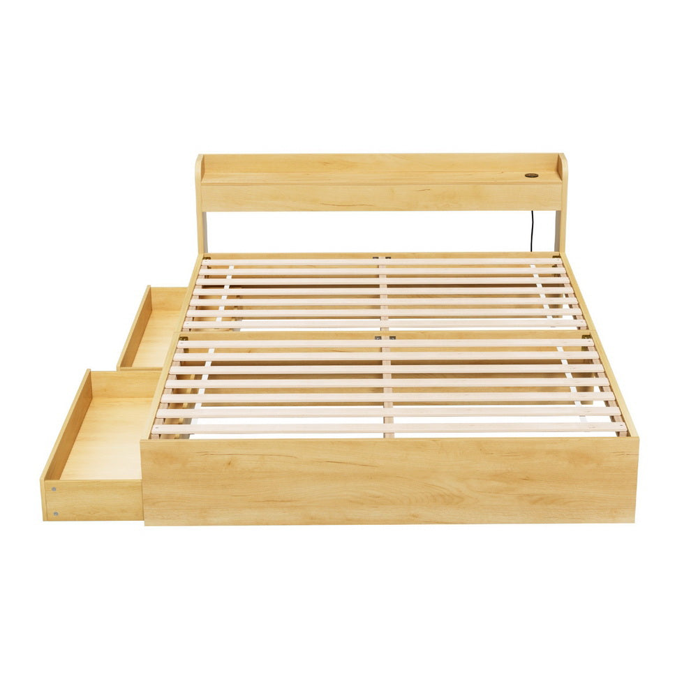Artiss Bed Frame Double Size with Charging Ports and 2 Drawers AURA