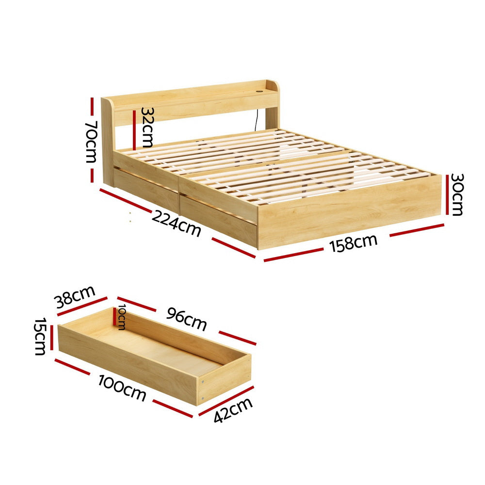 Artiss Bed Frame Double Size with Charging Ports and 2 Drawers AURA