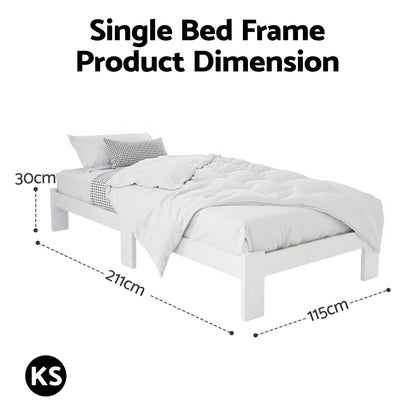 Bed Frame King Single Size Wooden White Jade