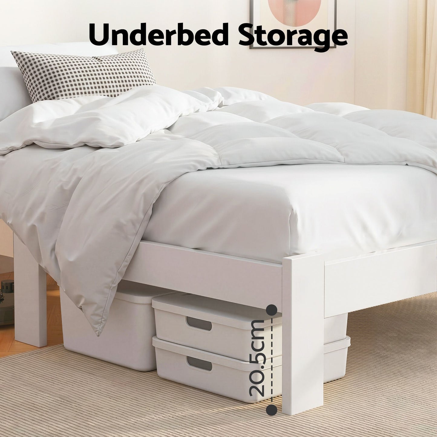 Bed Frame King Single Size Wooden White Jade