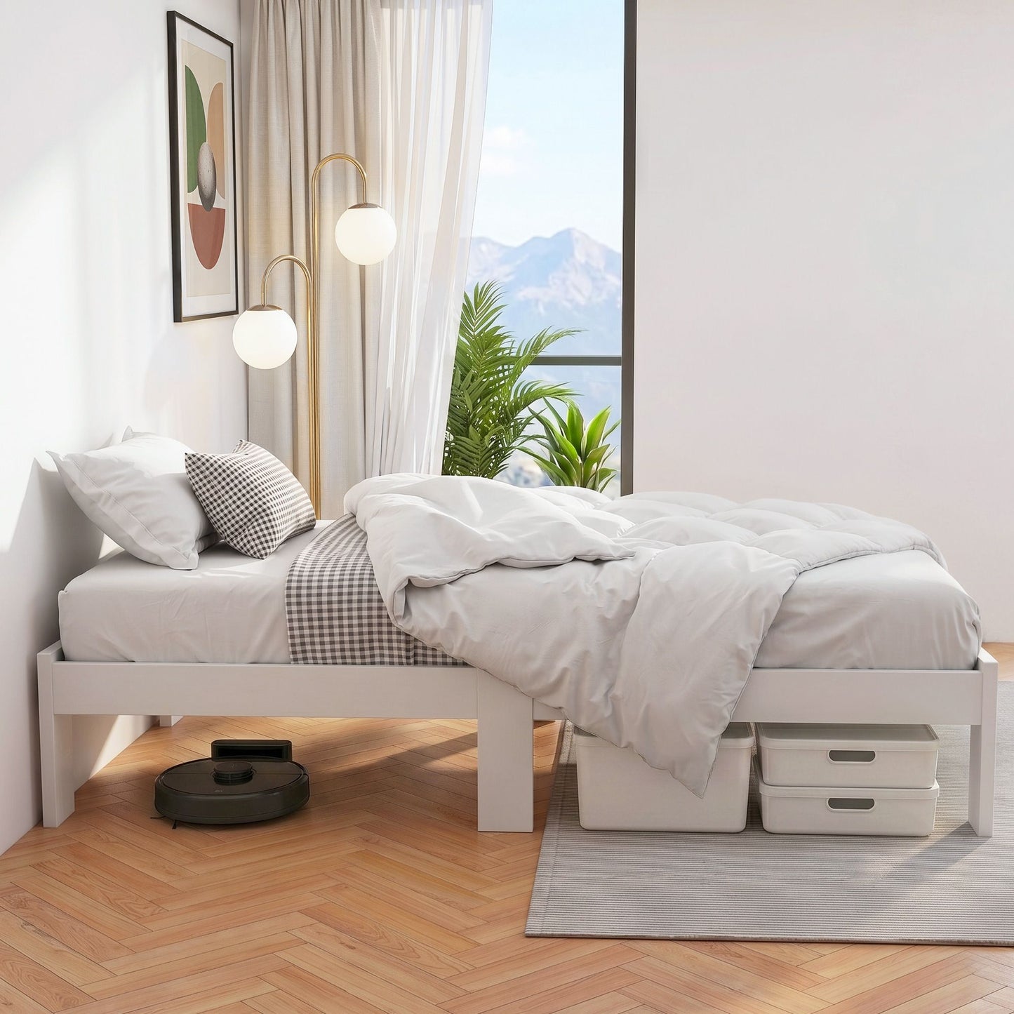 Bed Frame King Single Size Wooden White Jade